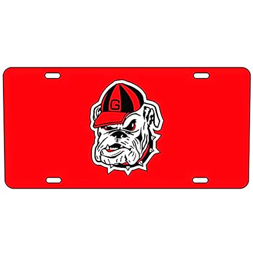 Dixie Dawgs Georgia Acrylic License Plate Officially Licensed UGA Bulldogs Red OBH
