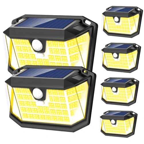 LANSOW Solar Motion Lights Outdoor 6 Pack, 188 LED/3 Modes, Solar Outdoor Lights IP65 Waterproof 270° Lighting, Solar Powered Security Wall Lights for Wall Patio Garage Fence(Warm White)