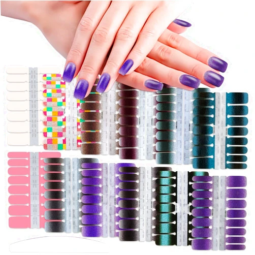 WOKOTO 12 Sheets Nail Polish Strips Set Solid Gradient Gel Nail Strips Glitter Nail Stickers Full Nail Wraps For Women Girls Gel Polish Nail Polish Stickers For Women Nails Art Stickers With Nail File