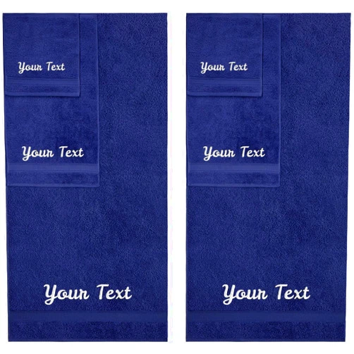 AZTEC NATURALS Personalized Towels, Hotel & Spa Quality, Super Soft, Highly Absorbent, Bathroom Sets, 100% Cotton Monogrammed towels 6 Piece Towel Set, Includes 2 Bath Towels, 2 Hand Towels, 2 Washcloths, Navy