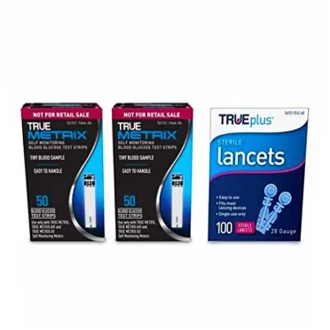 TRUE Metrix Blood Glucose Test Strips(100 Count) with 100 TRUEplus Sterile Lancets 28 Gauge