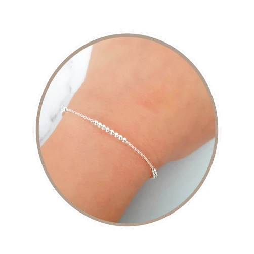 Annika Bella Chain Bracelet with Beads, 925 Sterling Silver Bracelets, Hand Chain for Women, Waterproof Arm Jewelry (Silver)
