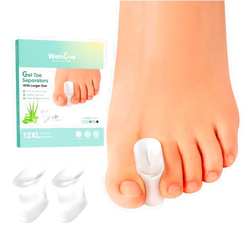 Welnove Upgraded Gel Toe Separators – 12-Pack Aloe Vera Extract Infused Silicone Toe Spacers for Straightening Overlapping Toes, Bunions, Calluses – Bunion Corrector for Men and Women (X-Large Size)
