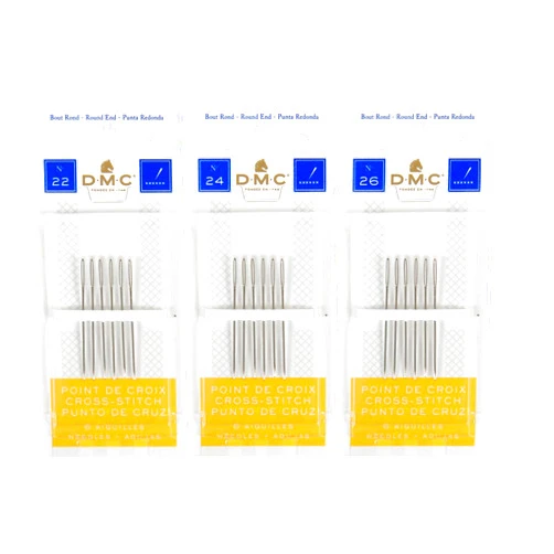 DMC 3 Pack Size 22-24-26 (One Pack Each)-Cross Stitch Needles - Total 18 Needles - New Package