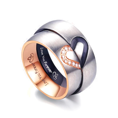 LAVUMO Matching Promise Rings for Couples Love You Forever Wedding Bands Sets for Him and Her Half Heart Rings Stainless Steel 6mm with Box Comfort Fit