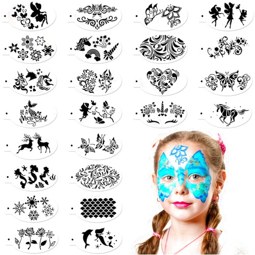 Chinco 24 Pieces Face Paint Stencils Face Body Painting Stencils Tattoo Painting Templates Face Tracing Stencils for Kids Holiday Halloween Makeup Body Art Painting Tattoos Painting (Graceful Style)