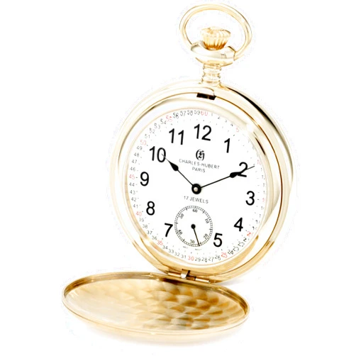 CHARLES-HUBERT PARIS Charles-Hubert, Paris 3908-GRR Premium Collection Gold-Plated Stainless Steel Satin Finish Double Hunter Case Mechanical Pocket Watch