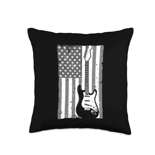 Best Guitar Gift Guitar Themed Stuff & Accessories Cool American Flag Guitar for Men Women Guitarist Music Rock Throw Pillow, 16x16, Multicolor