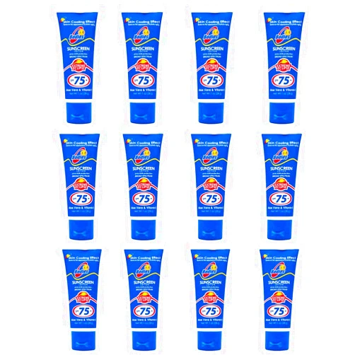 LA Bodies Sunscreen Pocket Travel Size 75 SPF | Moisturizing Face & Body Lotion w/Aloe Vera for Cooling Sensation | Works with Acne Prone Skin | UVA UVB Protection Sunblock | 1oz (12PC) (75 SPF)