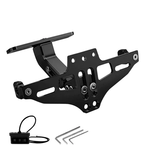 MDPROMCP Motorcycle License Plate Bracket Fender Eliminator With LED Light, CNC Aluminum Universal Motorcycle License Plate Holder Mount (Black)
