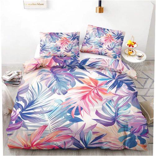 Generic Monstera Duvet Cover Queen Size, Tropical Palm Leaf Bedding Set 3 Pieces with Zipper Closure, Colorful Botanical Comforter Cover Soft Microfiber 1 Duvet Cover 90
