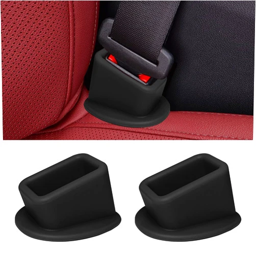 SWQS 2PCS Seat Belt Buckle Holder, Silicone Car Rear Seatbelt Buckle Booster for Easy Access, Universal Auto SafetyBelt Buckle Guard Cover to Makes Receptacle Stand Upright Buckling for Kids (Black)