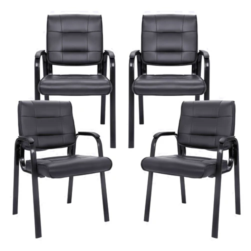 SUPER DEAL Office Guest Chair Bonded Leather Executive Side Chair Reception Chair with Solid Metal Frame for Waiting Room Home Office Furniture, Set of 4
