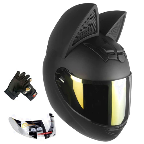 Kuaifly Cat Ear Motorcycle Helmet Full Helmet Youth Men and Women Racing Motocross Casco