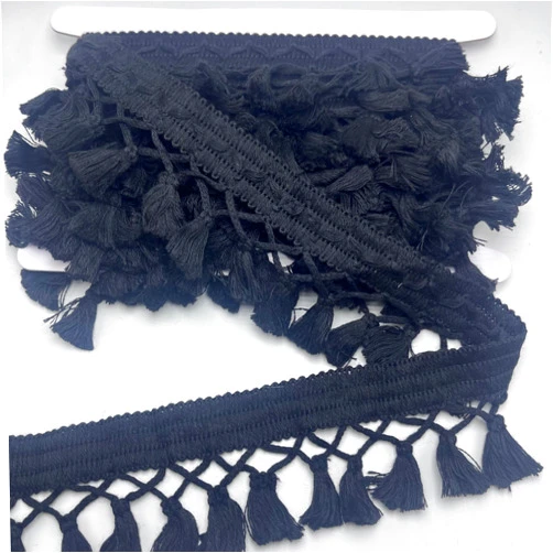 ELLA MAMA 5 Yards of 6cm Width Fringe Tassel Trim. lace Fabric for Garment Sewing, DIY Craft, Home Decor, DIY Arts and Craft. (Black Classic Tassels)