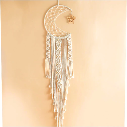 Aniaoie Boho Macrame Woven Wall Hanging, Macrame Moon Star Dream Catcher with Long Tassel, Handmade Bohemian Home Decor, Wall Art Craft for Kids Bedroom Dorm Room