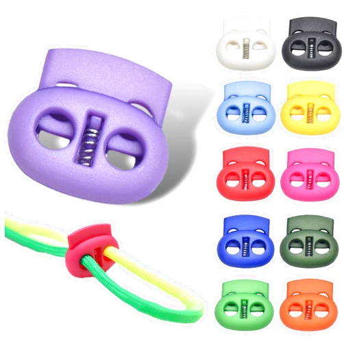 CooBigo 100 Pcs Plastic Cord Locks for Drawstrings Double Hole Spring Stopper Fastener Slider Toggles End for Drawstrings Shoelaces Backpack Lanyard