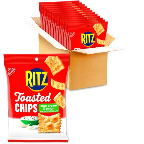 RITZ Toasted Chips Sour Cream and Onion Crackers, Bulk Individual Snacks, 12 Snack Packs
