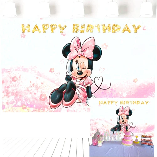 Ericbackdrop Blush Pink Minnie Backdrop for Birthday Party Fantsy Flower Glitter Background Girl Party Decorations Banner 5x3 ft 477
