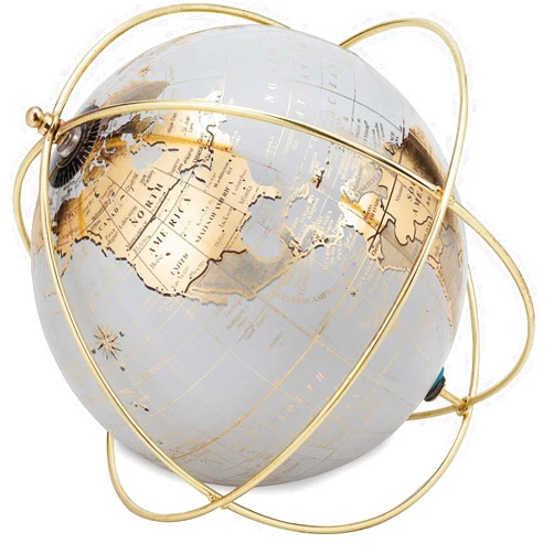 Abbott Collection 57-LONGITUDE-13 Globe in Wire Stand, White & Gold