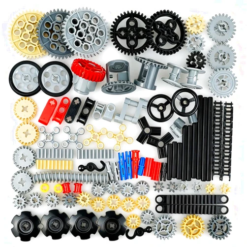 BroTex Technical Parts Pieces Building Set Accessories, Gears Pins Connectors Wheels Axles Racks Differentials, Engine Kits Cars Compatible Major Brands