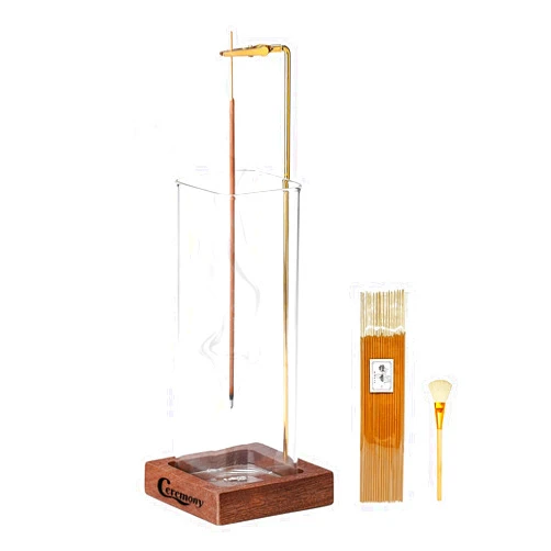 Ceremony Incense Holder, Wooden Incense Holder for Sticks with Glass Ash Catcher, Anti-ash Incense Burner with 20 Incense Sticks and a Ash Brush for Meditation Yoga Spa Room Decor
