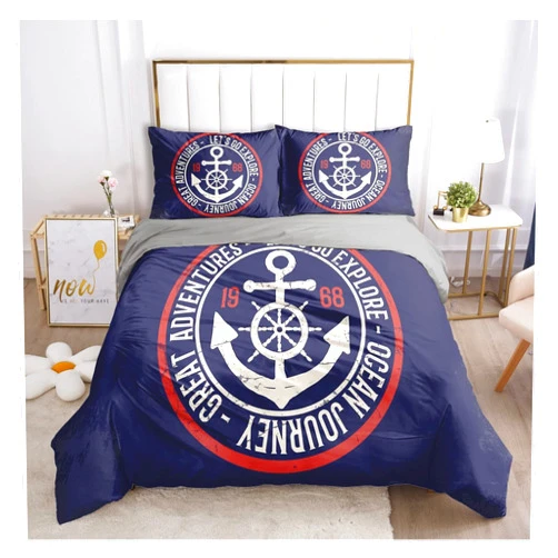 SdFSAAQKLOOOZ Set Quilt Cover 200X200 Anchor Printed Duvet Cover Set with Pillowcase Bedroom for Home Children Bed Cover bed linings (Color : A3 Size : AU KING 245X210cm) (A2 UK SINGLE 140X200cm)