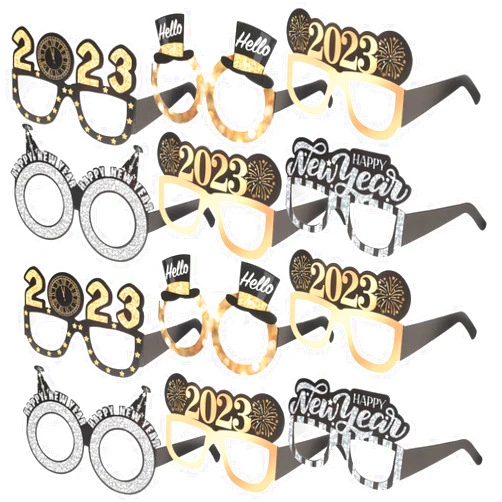 Amosfun 12pcs 2023 New Year Glasses Children Sunglasses Lentes De Sol Para Niños Sunglasses Bulk Party Glasses Funny Photo Prop Graduation Party Eyeglasses Cosplay Glasses White Cardboard