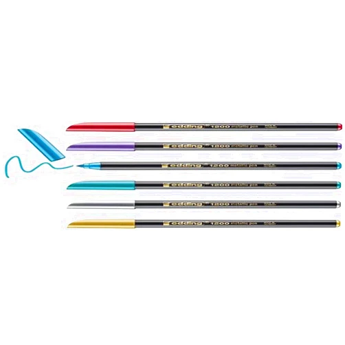 edding 1200 metallic colour pen - multi-coloured - 6 pens - round nib 1-3 mm - glitter metallic markers for writing,drawing and sketching-for guests books,card making,DIY photo albums and scrapbooking