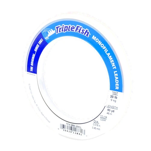 Triple Fish Monofilament Fishing Leader - Clear, Camo Strong Tough Leader Material for Big Game Fishing, Up to 400lb Test