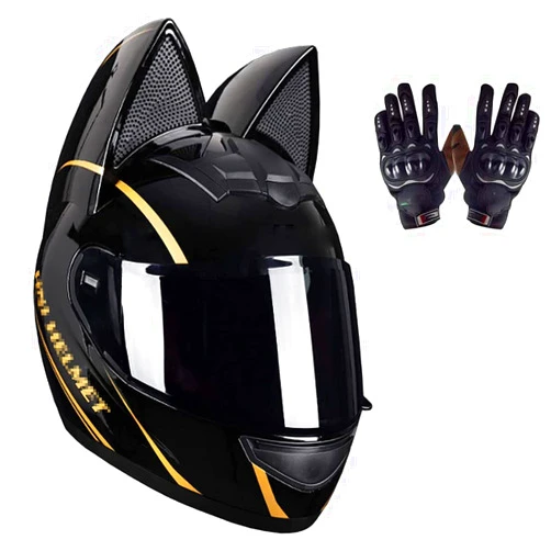 ESRADA Personalized Motorcycle Cat Ears Helmet, Adult Modular Full Face Motorcycle Helmet, Cool Men Women Street Electric Scooter Motocross Helmet, All Season Locomotive Helmet, DOT Certified