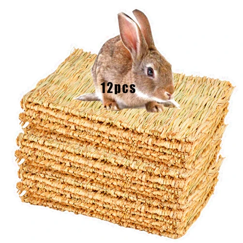 Hamiledyi Grass Mat for Rabbit Bunny Chew Toys Woven Bed Mat for Guinea Pig Chinchilla Squirrel Hamster Cat Dog and Small Animal (12PCS Grass mat)