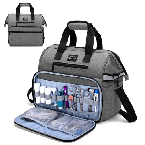 CURMIO Home Health Nurse Bag, Medical Supplies Bag with Padded Laptop Sleeve for Home Visits, Health Care, Hospice, Bag ONLY, Gray (Patent Pending)
