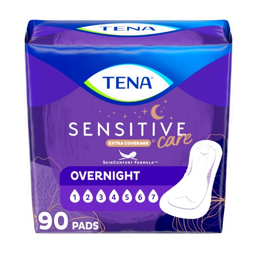 TENA Sensitive Care Incontinence Pads, Bladder Control, Postpartum for Women, Overnight Absorbency, Extra Coverage, 90 Count