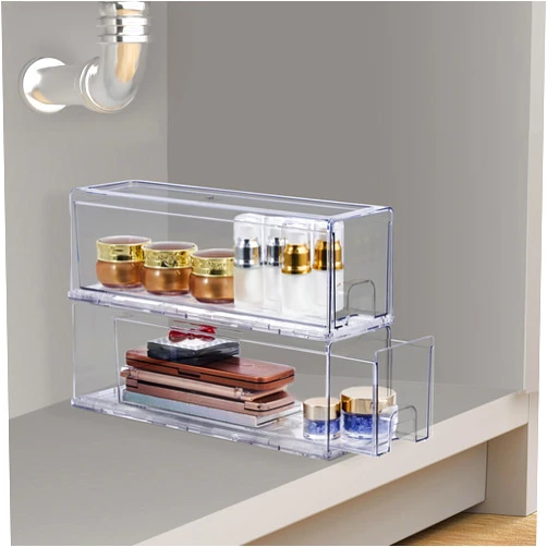 Sorbus Small Clear Stackable Storage Drawers, Plastic Storage Drawers with Handles, Craft, Clothes, Medicine, Makeup, Closet, Art Supply, Bathroom, Shoe, Toy Storage Organizer (2 Pack Wide)