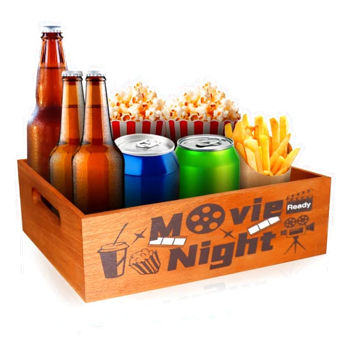 Yamahiko Movie Night Snack Tray with Handles, Reusable Movie Night Snack Trays Basket Box Organizer Supplies for Countertop Storage, Wooden Movie Theater Theme Snack Party Box Basket Tray for Home