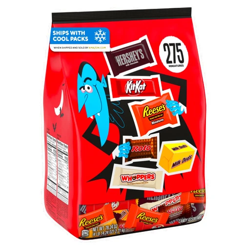 HERSHEY'S Hershey Miniatures Assorted Flavored, Halloween Candy Bulk Bag, 78.24 oz (275 Pieces)