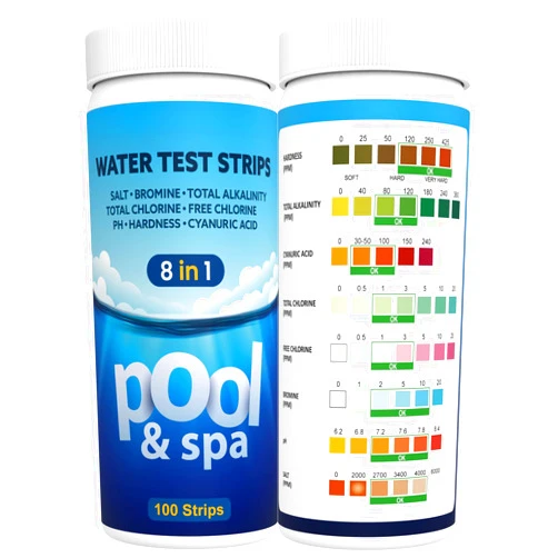 AKSBTEC Salt Water Pool Testing Kit, 8IN1 Pool Salt Test Strips for Salt Water, Salt Pool Test Strips for Hot Tub Spa Salt Water Pool Testing Strips Testing Salt Chlorine pH Cyanuric Acid and More