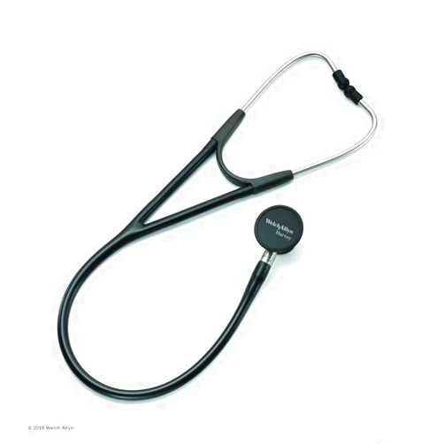 Welch Allyn 5079-125 Harvey Elite Adult Cardiology Stethoscope, Black, Double-Head Chestpiece, Dual Lumen Tubing, 28