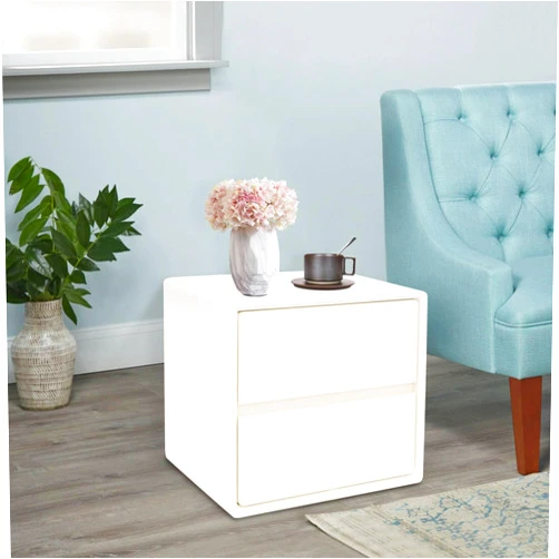 Mkyiongou White Narrow Nightstand with Drawers,Bedside Table, Wood Small Sofa Table for Bedroom Dormitory, Children Bedroom