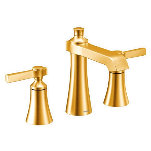 Moen Brushed Gold Flara Two-Handle 8 in. Widespread Lever Handle Bathroom Faucet Trim Kit, Valve Required, TS6984BG