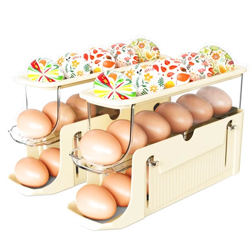 YETESON 2 Pack Egg Holder for Fridge - Space Saving Efficient Design for Egg Organizer Container, Large Capacity for Kitchen Countertop Use, Auto Rolling 30 Egg Capacity Dispenser for Refrigerator Storage 2