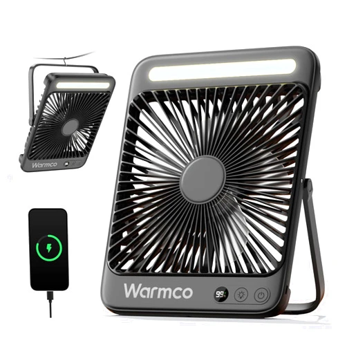 Warmco 20000mAh Battery Powered Fan, Ultra-Slim 8-Inch Portable Camping Fan with LED Lantern, Up to 48H Runtime Rechargeable Desk Fan for Bedroom, Outdoor, Tent, Travel, Cruise Ship Essentials