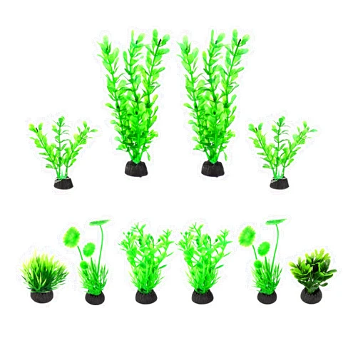 AQUANEAT Fish Tank Plants, Aquarium Plants Plastic, Green Fish Tank Decorations, 10pcs