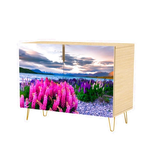 XEAJPJMGBQ Mid Century Sideboard Buffet Kitchen Storage Cabinet with 2 Doors Lupins Bloom Lake Tekapo Aotearoa New Zealand Cloudy Spring Sunset Cupboard Console Table Bar Cabinet for Dining Room Hallway
