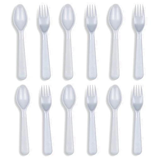 Muulaii 12 Pcs Plastics Toddler Utensils kids Silverware Baby Spoons and Forks Set Baby Feeding Dinnerware Utensils BPA Free Microwave Dishwasher and Freezer Safe (Grey)