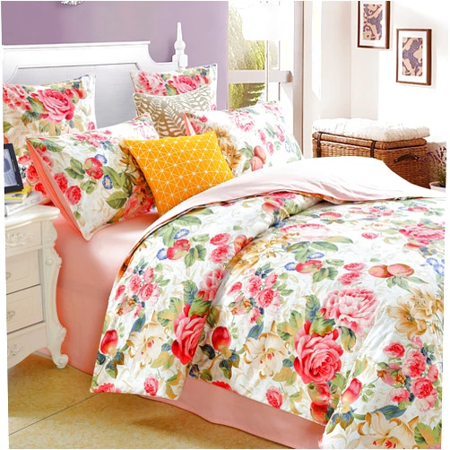 Softta Vintage Shabby Floral Bedding Set Queen Size 3Pcs Duvet Cover Set Girls Boho Luxury Flower Green Leaves Bright Flowers Pattern 100% Egyptian Cotton Bedding Collection Beige White