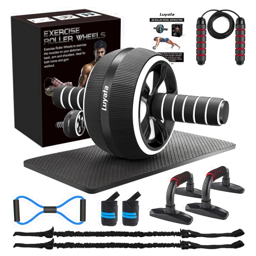 Luyata Ab Roller Wheel, 10-In-1 Ab Exercise Wheels Kit with Resistance Bands, Knee Mat, Jump Rope, Push-Up Bar - Home Gym Equipment for Men Women Core Strength & Abdominal Exercise