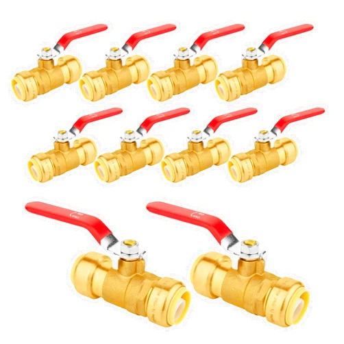 HeSun 10-PCs Push Fit Ball Valve, 1-Inch Push-to-Connect Full Port Shut-off Valve for Hot and Cold Water,with 2 Disconnect Clips, PEX,Copper,CPVC, Red Valve