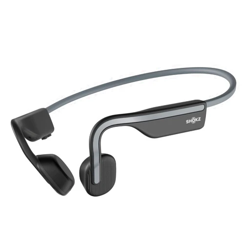 SHOKZ OpenMove - Open-Ear Bluetooth Sport Headphones - Bone Conduction Wireless Earphones - Sweatproof for Running and Workouts, with Sticker Pack (Grey)